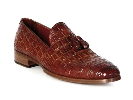 Paul Parkman Brown Crocodile Embossed Calfskin Tassel Loafer - Which Mark