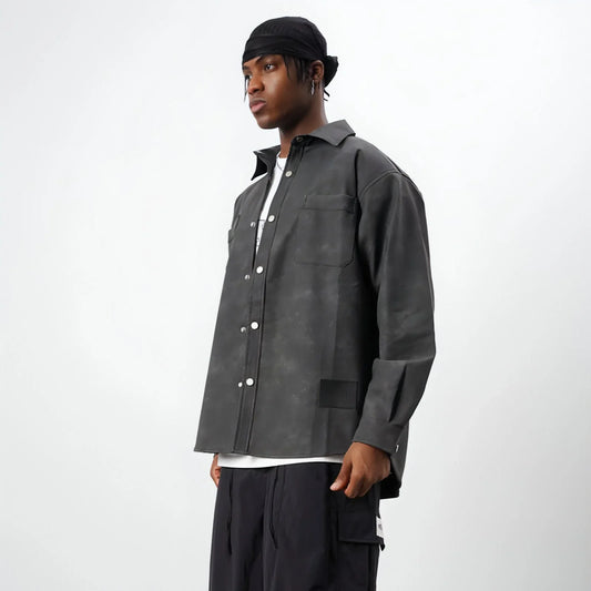 Retro Street Style Washed-out PU Leather DressShirt Men - Which Mark