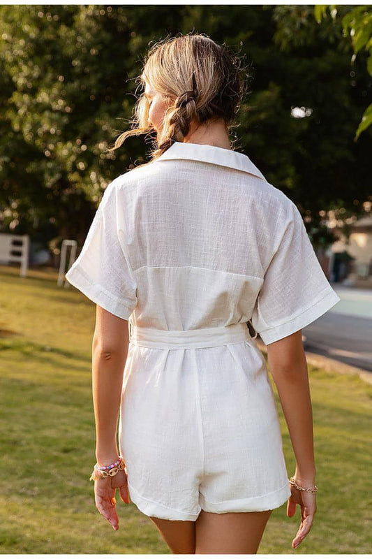 Pure Color Short-sleeved Lapel Tie Jumpsuit Casual Jumpsuit Women - Which Mark