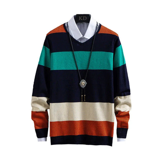 New Thin Color-Blocking Round Neck Men's Casual Sweater - Which Mark