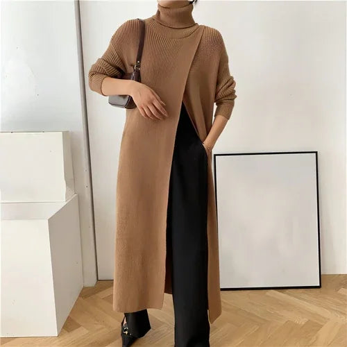 A.1 Long Knit Turtleneck Sweater Long Skirt Pullover Bottoming With - Which Mark