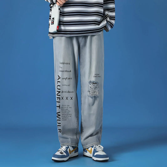 Spring Casual Jeans Men Washed Loose - Which Mark