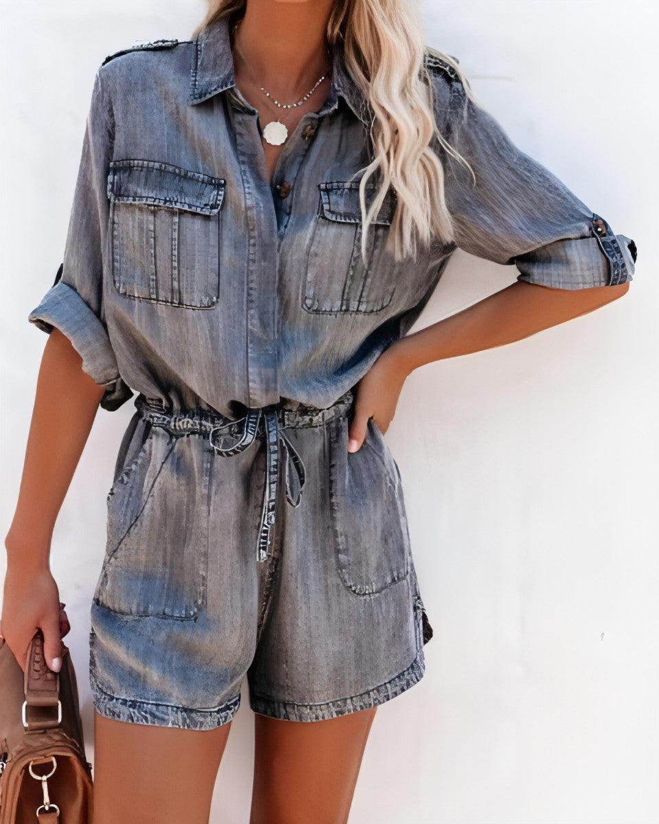 Loose Shirt Long-sleeved Jumpsuit - Which Mark