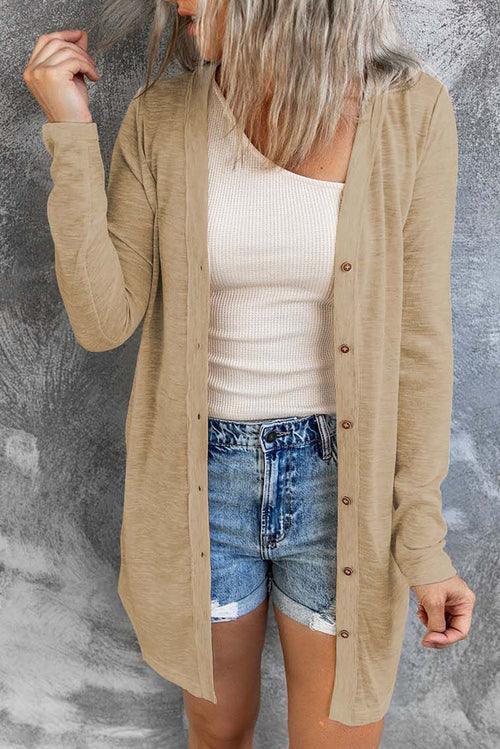 Solid Color Open-Front Buttons Cardigan - Which Mark
