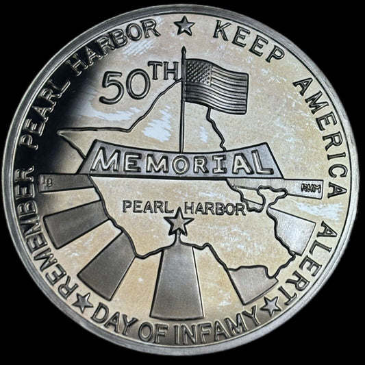 50th Anniversary Pearl Harbor Commemorative 1oz Silver Coin w/Box and - Which Mark