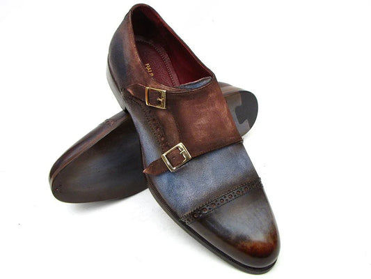 Paul Parkman Captoe Double Monkstrap Antique Blue & Brown Suede - Which Mark