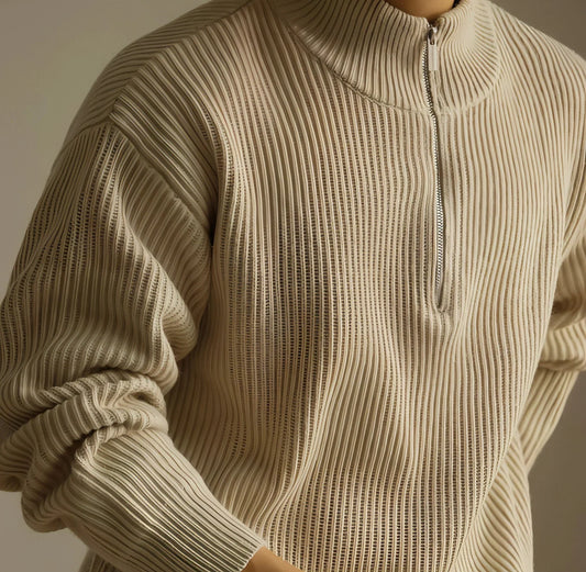Lazy And Versatile Wool Turtleneck Half Loose Zip Sweater - Which Mark