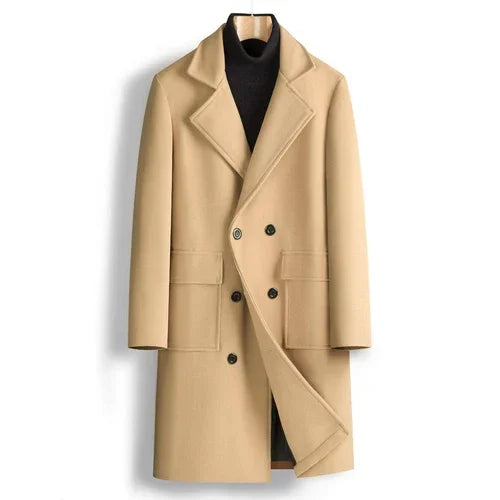 Fall Winter Men Double Breasted Mid-length Trench Coat - Which Mark