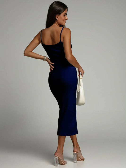 Midi dress with a slit, navy blue FG667 - Which Mark