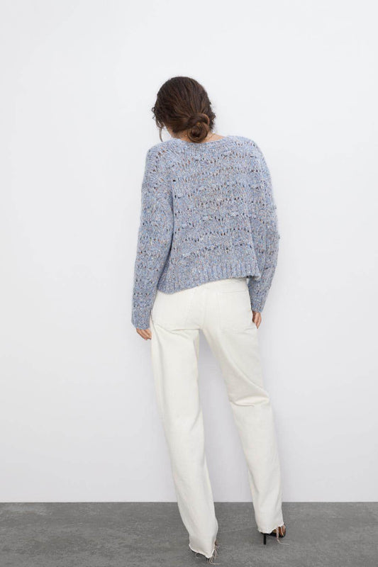 Loose hollow pullover round neck thin sweater short sweater women - Which Mark