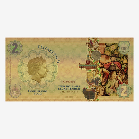 2022 Cook Islands REVOLUTION Threads of Light 24k Gold Note - Which Mark