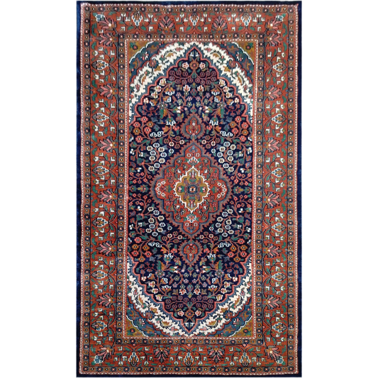 Hand Knotted Navy Blue Art Silk Persian Carpet 3×5 feet
