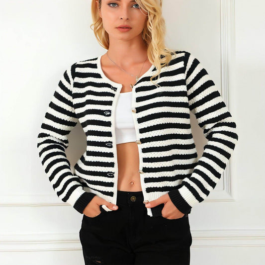 Women's Contrasting Striped Cardigan Sweater - Which Mark