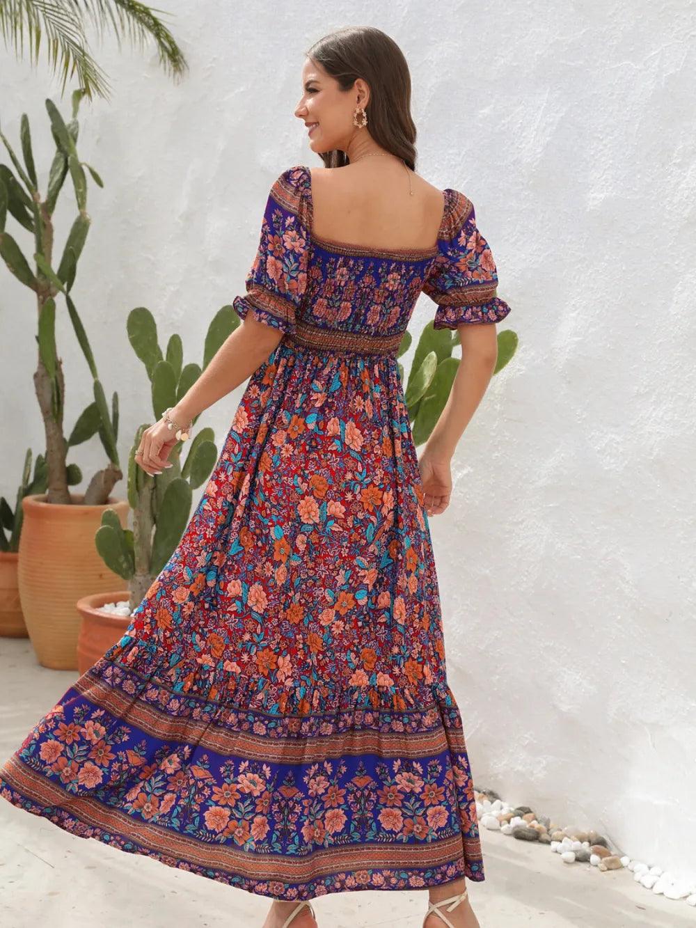 Floral Flounce Sleeve Midi Dress - Which Mark