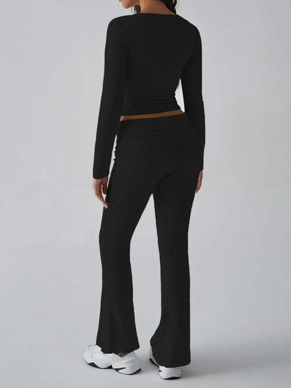 Devine Square Neck Long Sleeve Top and Pants Set - Which Mark