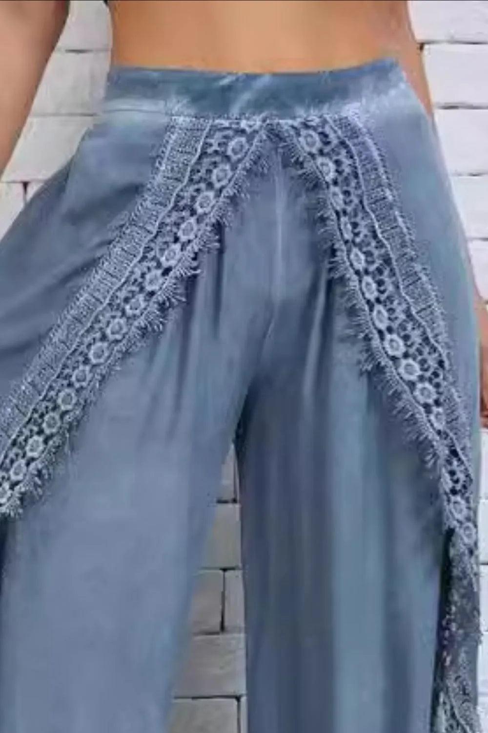 Full Size Lace Detail Wide Leg Pants Plus Size - Which Mark