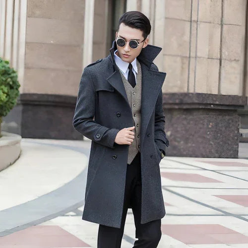 Woolen Striped Double Breasted Trench Coat Men - Which Mark