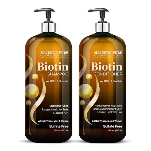 MAJESTIC PURE Biotin Shampoo and Conditioner Set with DHT Blocker Complex - Hydrating, Nourishing & Supporting Healthy Hair, Sulfate Free, for Men & Women - 16 fl oz each Climate Pledge Friendly - Which Mark