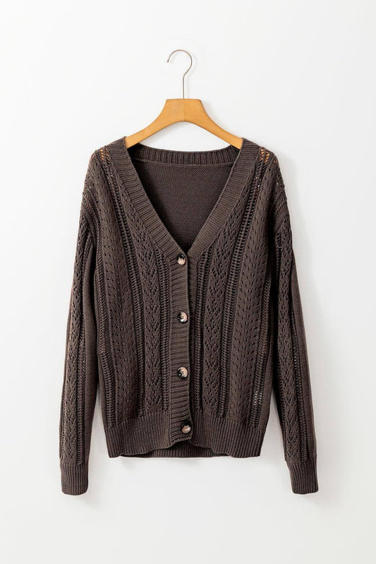 Dark Khaki Open Knit Drop Shoulder Sweater Cardigan - Which Mark
