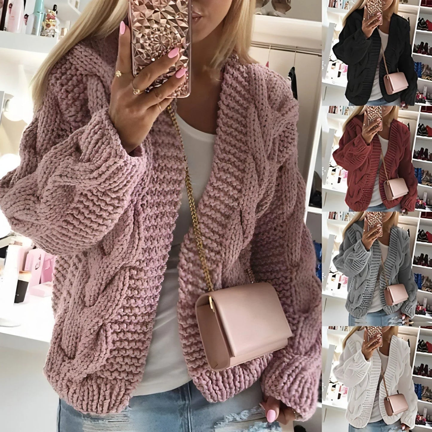 Sweater Women's Thick Thread Twist Knitted Cardigan Sweater - Which Mark