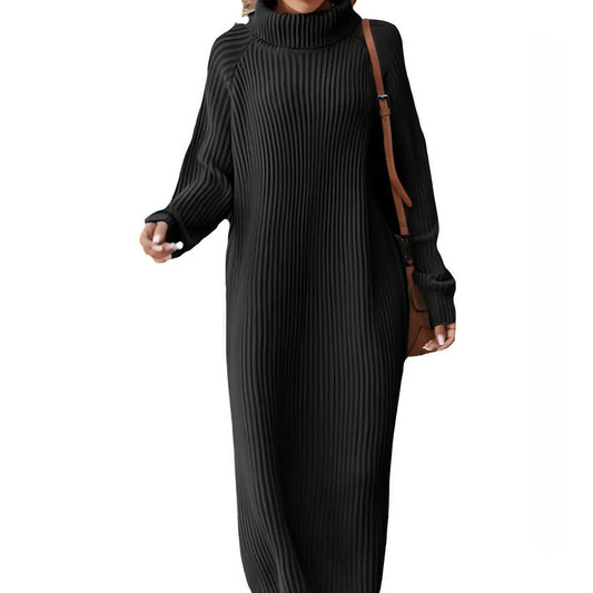 Long Below The Knee Loose High Collar Knitted Dress Sweater - Which Mark