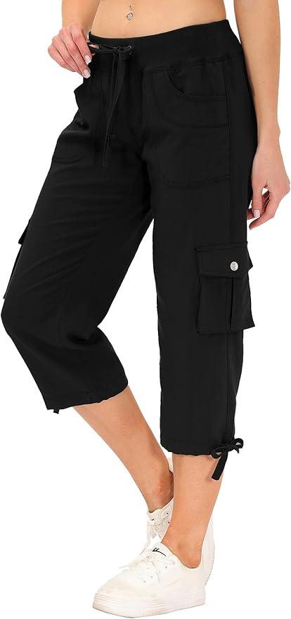MoFiz Women's Cargo Hiking Capri Pants Lightweight Quick Dry Running Athletic Casual Outdoor Button Pockets - Which Mark