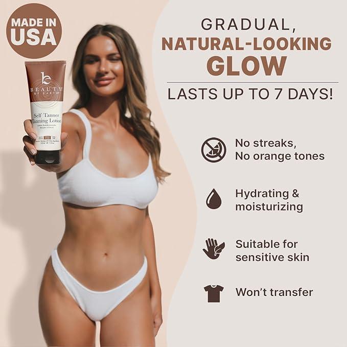Self Tanner Tanning Lotion - USA Made with Natural & Organic Ingredients, Sunless Tanning Lotion for Body, Perfect Self Tan for Women & Men for a Natural Looking Glow, Medium to Dark - Which Mark