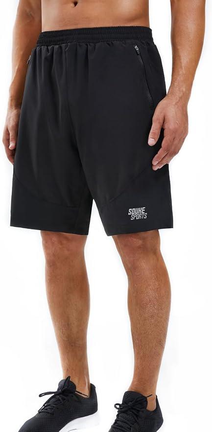 Souke Sports Men's 2 in 1 Workout Running Shorts 7" Quick Dry Gym Athletic Shorts Liner Zipper Pockets - Which Mark