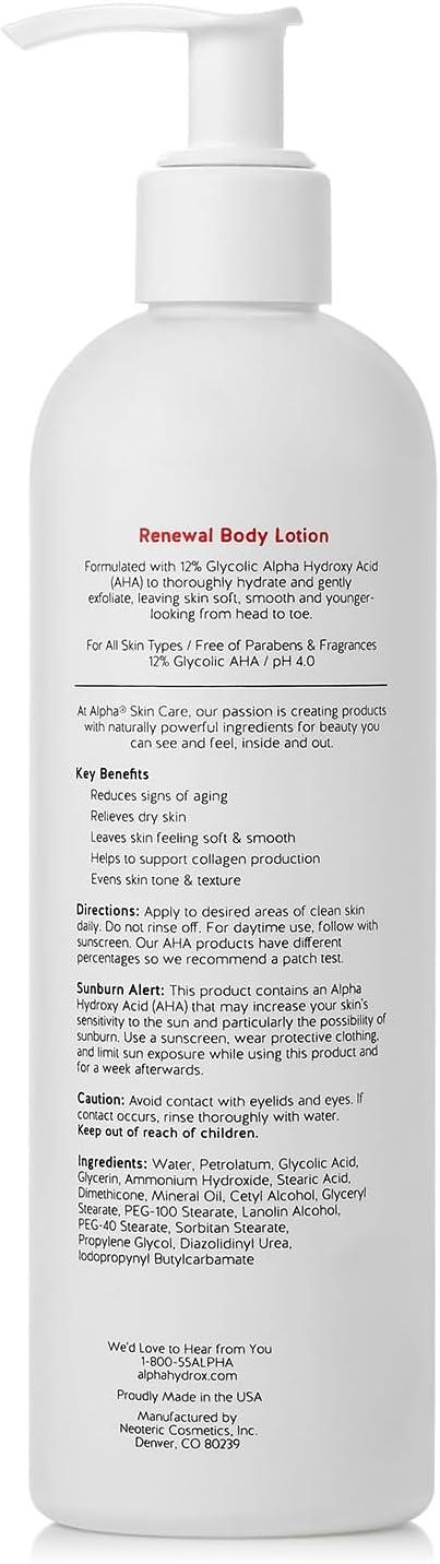 Alpha Skin Care Revitalizing Body Lotion, 12% Glycolic AHA, Daily Moisturizer, Hydrates & Exfoliates, Anti-Aging, 12 Oz - Which Mark