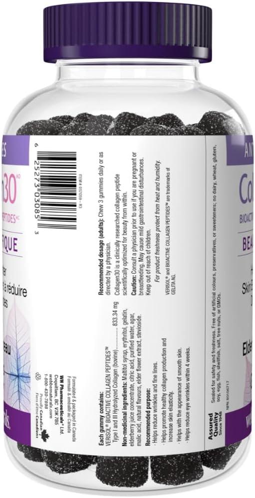 Webber Naturals Collagen30 Anti-Wrinkle Gummy, 2,500mg of Bioactive Collagen Peptides Per Serving, 110 Gummies, Helps Reduce Deep Wrinkles, Fine Lines & Stimulates Skin Cells - Which Mark