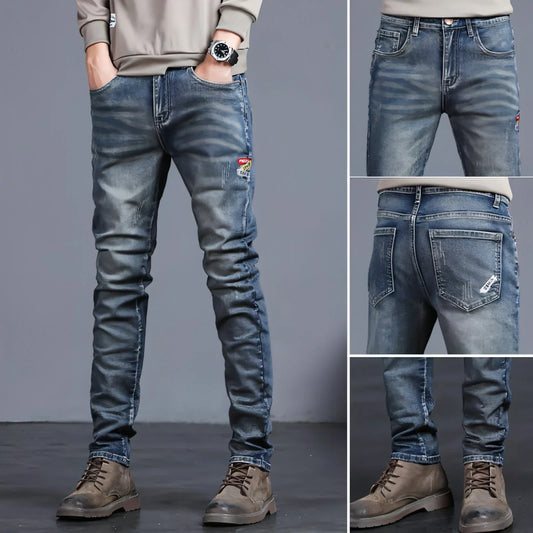 Youth Retro Embroidered Denim Pants Men Jeans - Which Mark