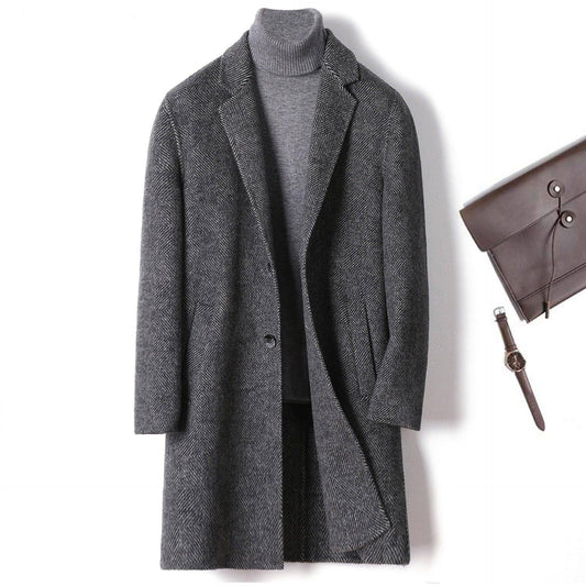 Cashmere Wool Trench Coat Winter Plaid Long Casual Coat Jacke Men - Which Mark