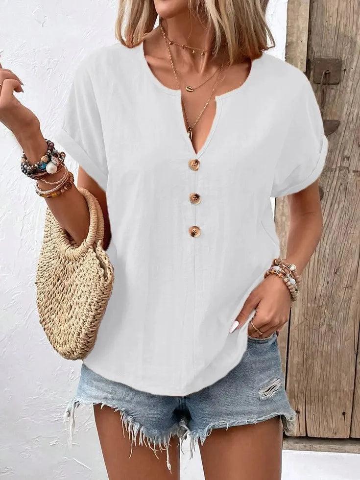 Full Size Notched Short Sleeve Top Plus Size - Which Mark