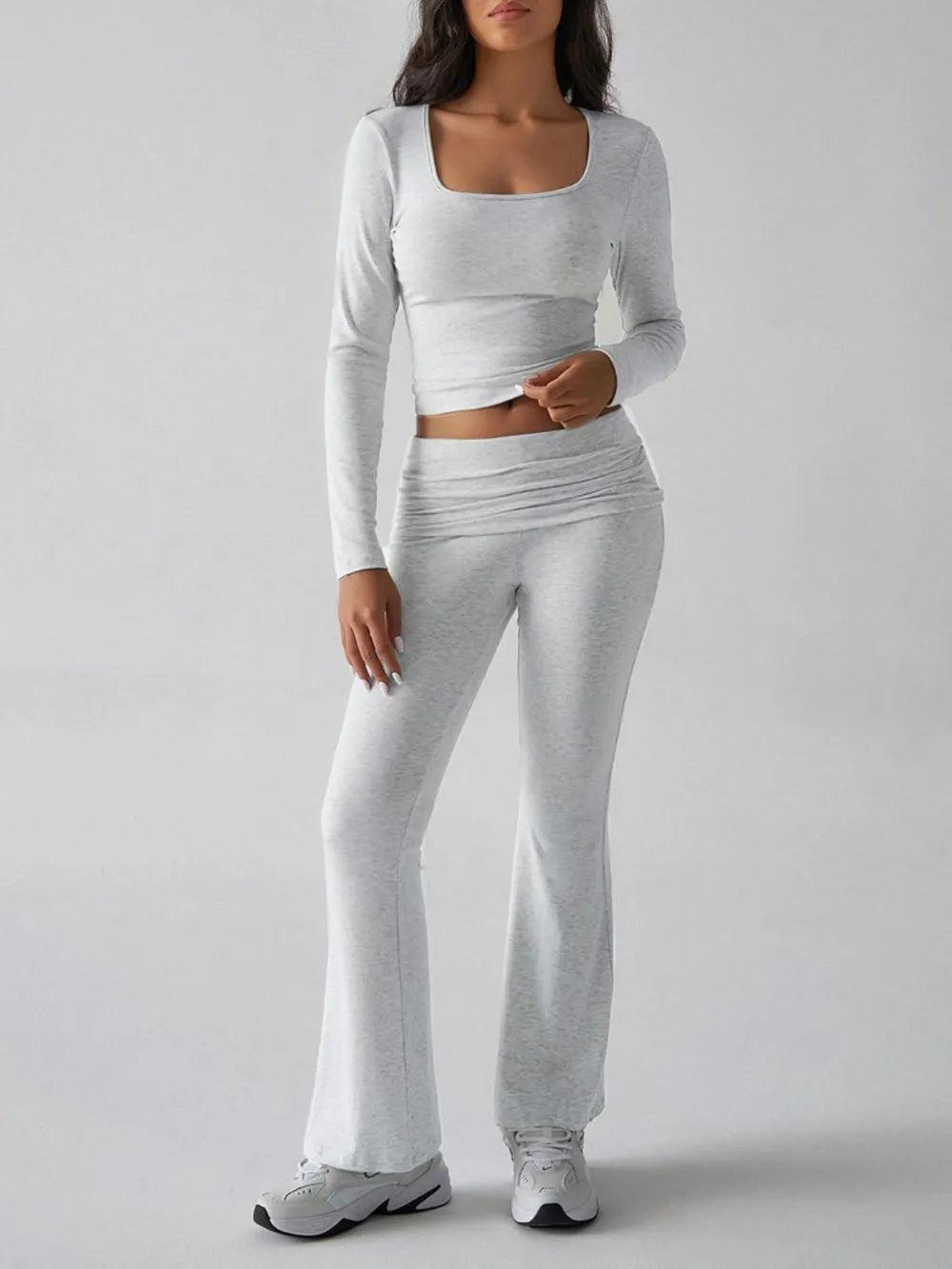 Devine Square Neck Long Sleeve Top and Pants Set - Which Mark