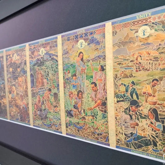 7 Pillars of Humanity Full Set - Uncut Sheet of Seven 24k Gold Notes - Which Mark