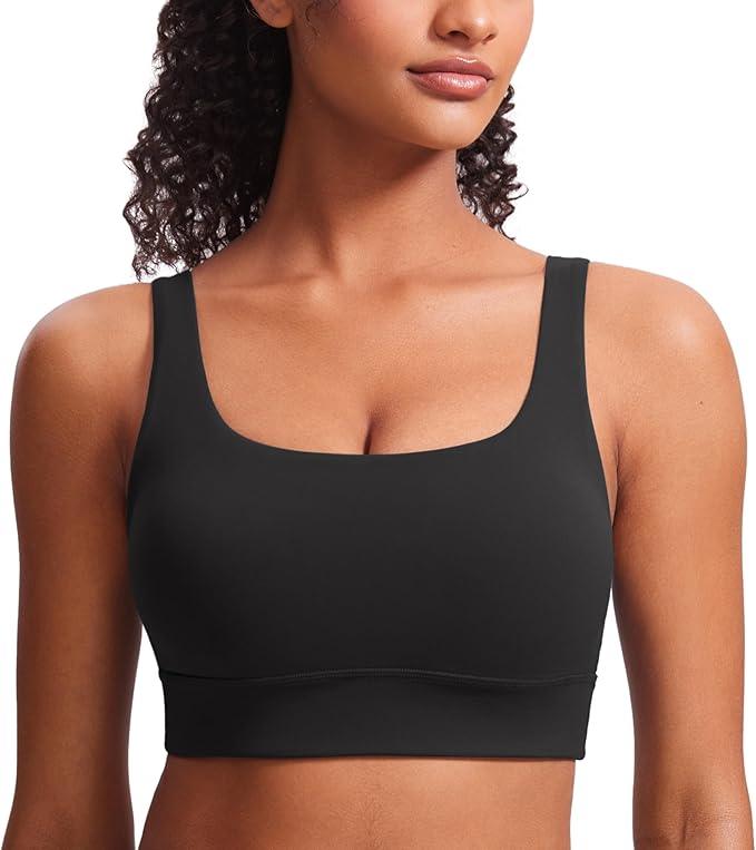 CRZ YOGA Butterluxe Womens U Back Sports Bra - Scoop Neck Padded Low Impact Yoga Clothes Workout Crop Top with Built in Pads - Which Mark
