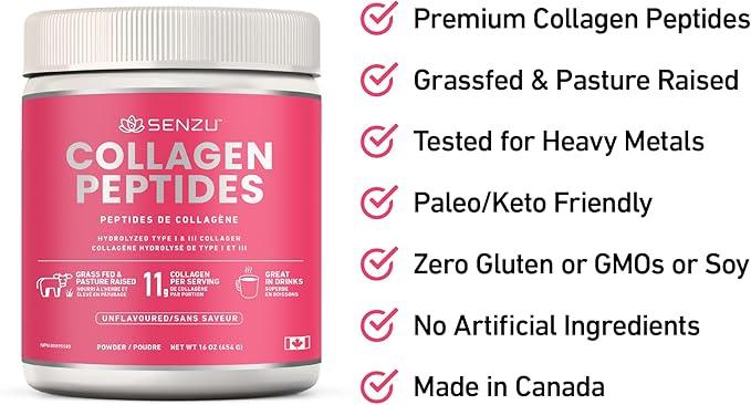 Premium Quick Dissolve Collagen Peptides Protein Powder For Healthy Hair, Skin, Nails, Joints - Hydrolyzed For Better Absorption | Made in Canada, Grass Fed, Keto, Kosher & Halal Certified - Non GMO, Gluten Free (454g / 16 oz) - Which Mark