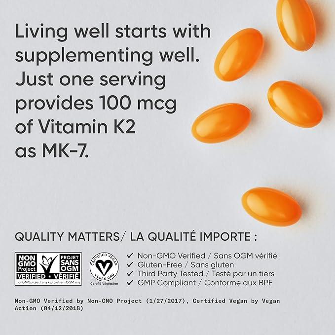 Sports Research Vitamin K2 as MK7 with Coconut MCT Oil | Non-GMO Verified, Vegan Certified (60 Veggie-Softgels) - Which Mark