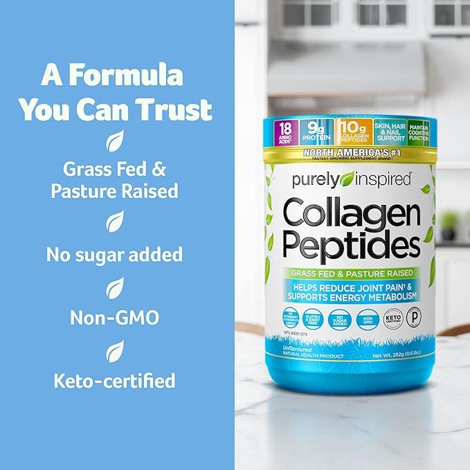 Purely Inspired Collagen Peptides Powder for Women & Men (Unflavoured) - Paleo & Keto-Friendly Supplement for Healthy Skin & Hair - Grass-Fed & Pasture Raised - 282g, 28 Servings (Pack of 1) - Which Mark