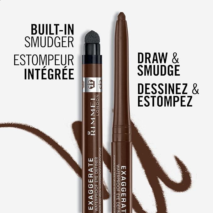 Rimmel London - Exaggerate Waterproof Eye Definer, built-in smudger & sharpener, creamy matte finish, Up to 10H, long-lasting, 100% Cruelty-Free, Rich Brown - 212 (Uncarded) - Which Mark