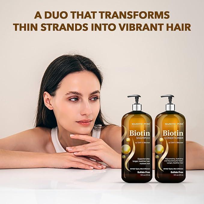 MAJESTIC PURE Biotin Shampoo and Conditioner Set with DHT Blocker Complex - Hydrating, Nourishing & Supporting Healthy Hair, Sulfate Free, for Men & Women - 16 fl oz each Climate Pledge Friendly - Which Mark