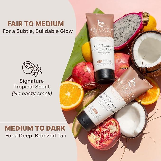 Self Tanner Tanning Lotion - USA Made with Natural & Organic Ingredients, Sunless Tanning Lotion for Body, Perfect Self Tan for Women & Men for a Natural Looking Glow, Medium to Dark - Which Mark