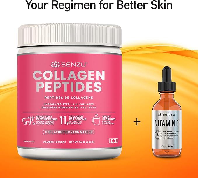 Premium Quick Dissolve Collagen Peptides Protein Powder For Healthy Hair, Skin, Nails, Joints - Hydrolyzed For Better Absorption | Made in Canada, Grass Fed, Keto, Kosher & Halal Certified - Non GMO, Gluten Free (454g / 16 oz) - Which Mark