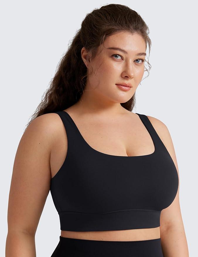 CRZ YOGA Butterluxe Womens U Back Sports Bra - Scoop Neck Padded Low Impact Yoga Clothes Workout Crop Top with Built in Pads - Which Mark