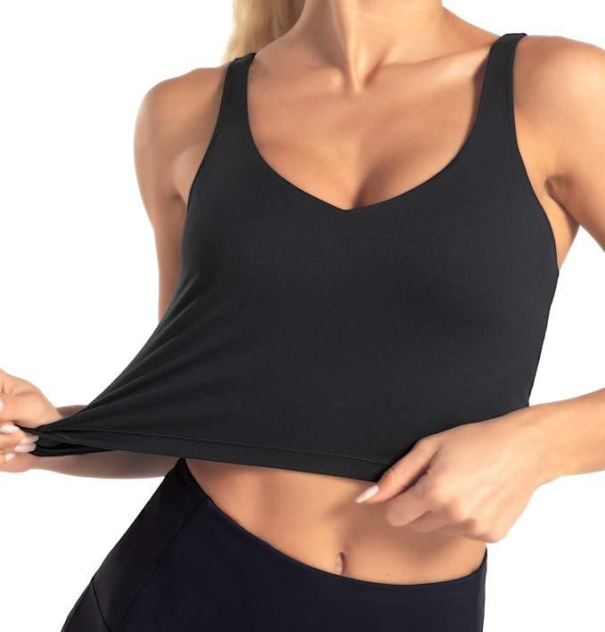 Wjustforu Women Sports Bra Yoga Tank Longline Padded Workout Crop Tank Top Fitness Workout Running Top - Which Mark