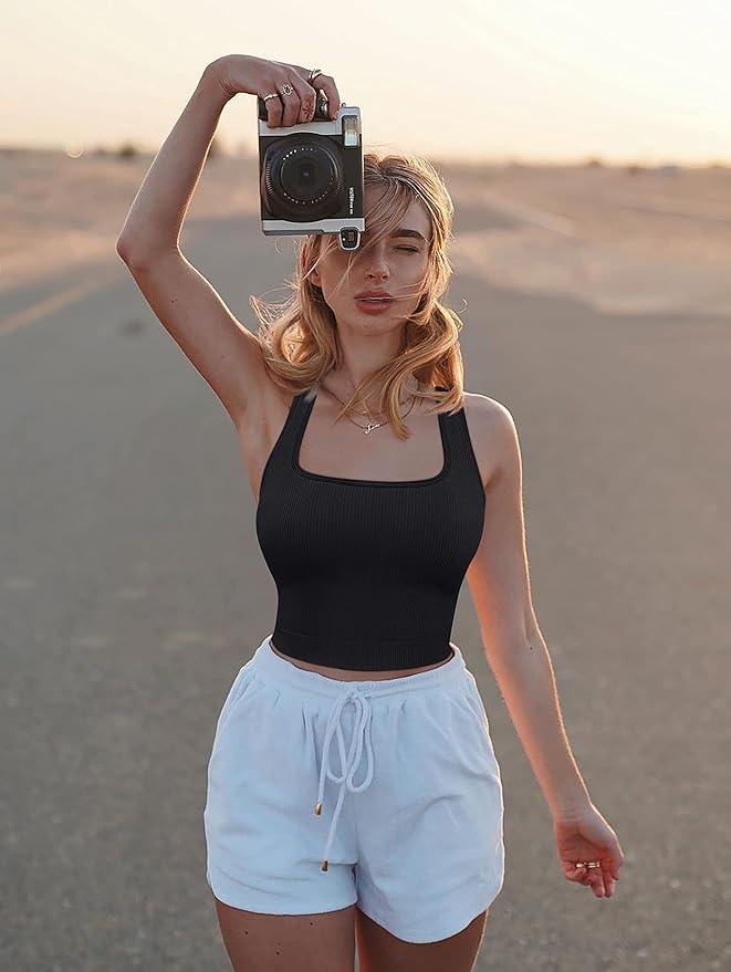 OQQ Women's 3 Piece Tank Tops Ribbed Seamless Workout Exercise Shirts Yoga Crop Tops - Which Mark