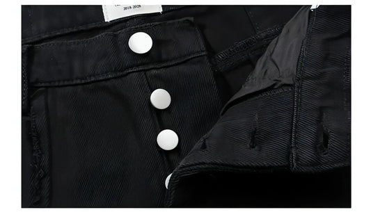 UrbanEase™ High Street Dark Solid Black Vintage Jeans Men - Which Mark