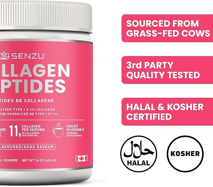 Premium Quick Dissolve Collagen Peptides Protein Powder For Healthy Hair, Skin, Nails, Joints - Hydrolyzed For Better Absorption | Made in Canada, Grass Fed, Keto, Kosher & Halal Certified - Non GMO, Gluten Free (454g / 16 oz) - Which Mark