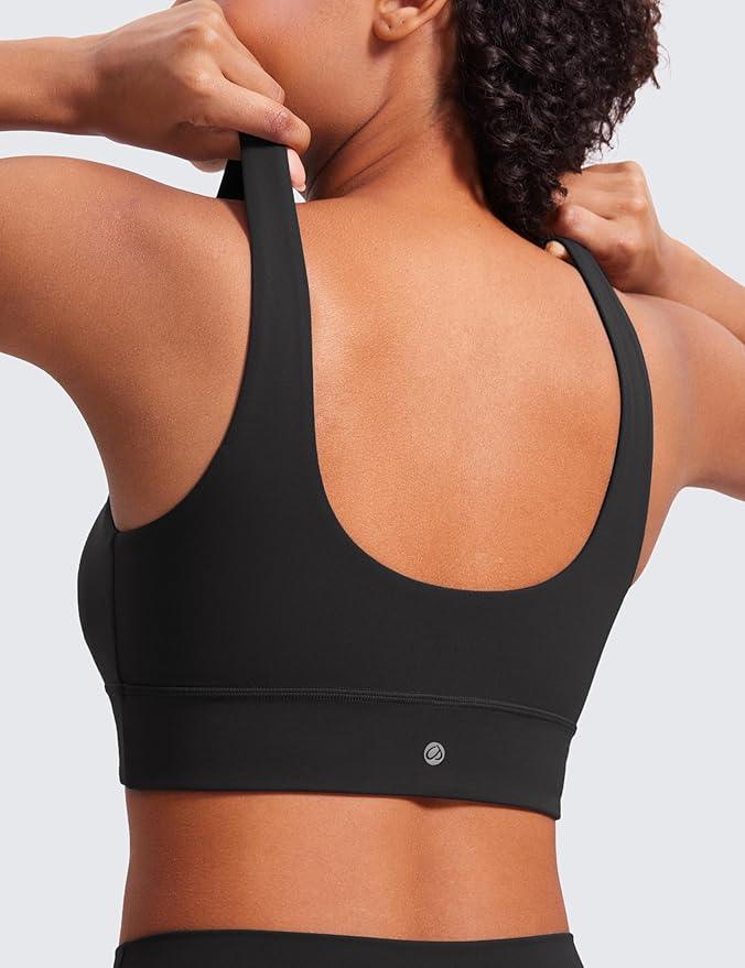 CRZ YOGA Butterluxe Womens U Back Sports Bra - Scoop Neck Padded Low Impact Yoga Clothes Workout Crop Top with Built in Pads - Which Mark