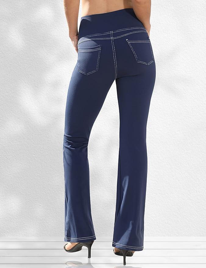 VOOVEEYA Casual Bootcut Yoga Dress Pants for Women 4 Pockets-Flare Leggings High Waist Tummy Control Bootleg Work Pants - Which Mark